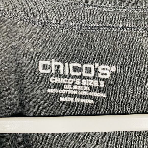 Chico's Size XL 16 3 Slub Scoop Neck Short Sleeve Tee Top Black Cotton Modal - Picture 4 of 5